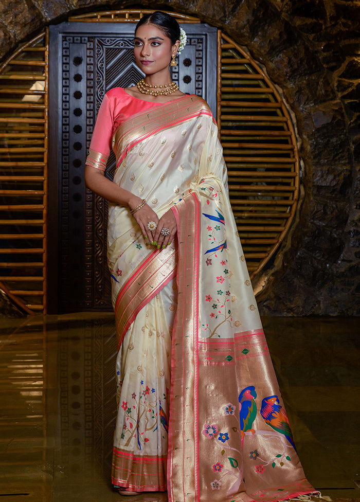 Off White Dupion Silk Saree With Blouse Piece - Indian Silk House Agencies