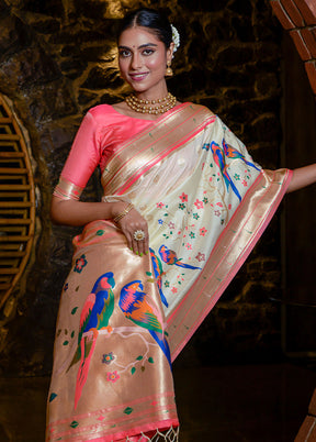 Off White Dupion Silk Saree With Blouse Piece - Indian Silk House Agencies