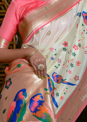 Off White Dupion Silk Saree With Blouse Piece - Indian Silk House Agencies