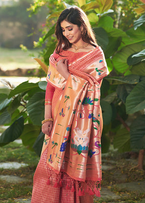 Peach Spun Silk Saree With Blouse Piece - Indian Silk House Agencies