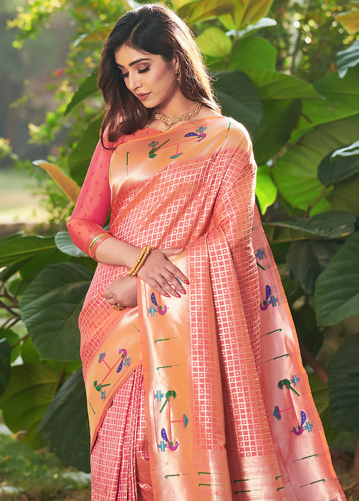 Peach Spun Silk Saree With Blouse Piece - Indian Silk House Agencies