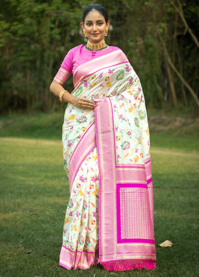 Off White Dupion Silk Saree With Blouse Piece - Indian Silk House Agencies