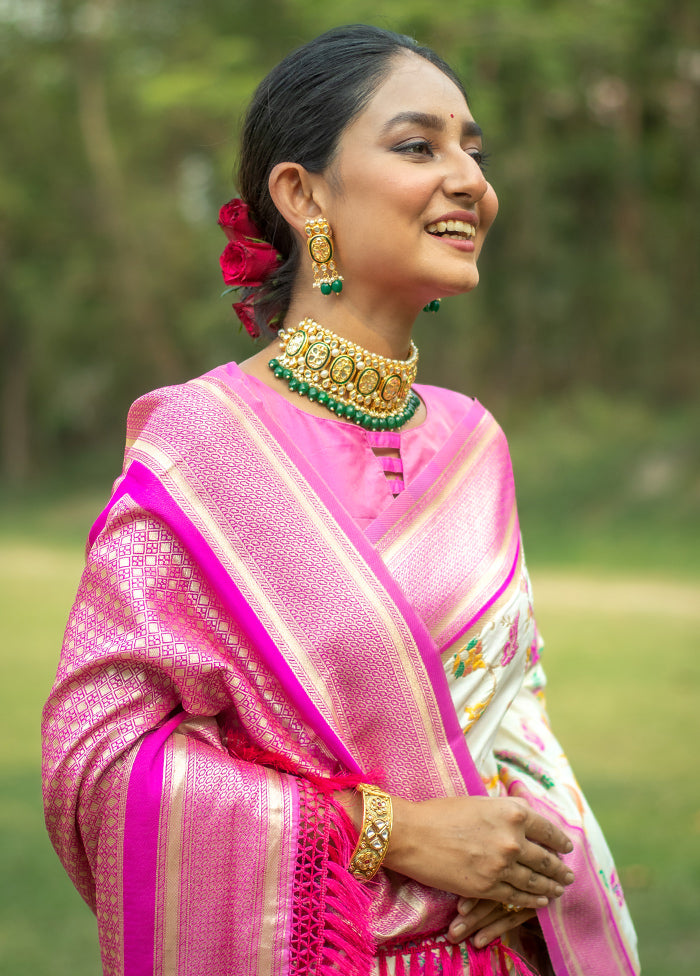 Off White Dupion Silk Saree With Blouse Piece - Indian Silk House Agencies