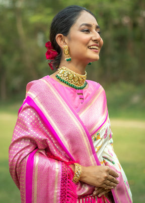 Off White Dupion Silk Saree With Blouse Piece - Indian Silk House Agencies