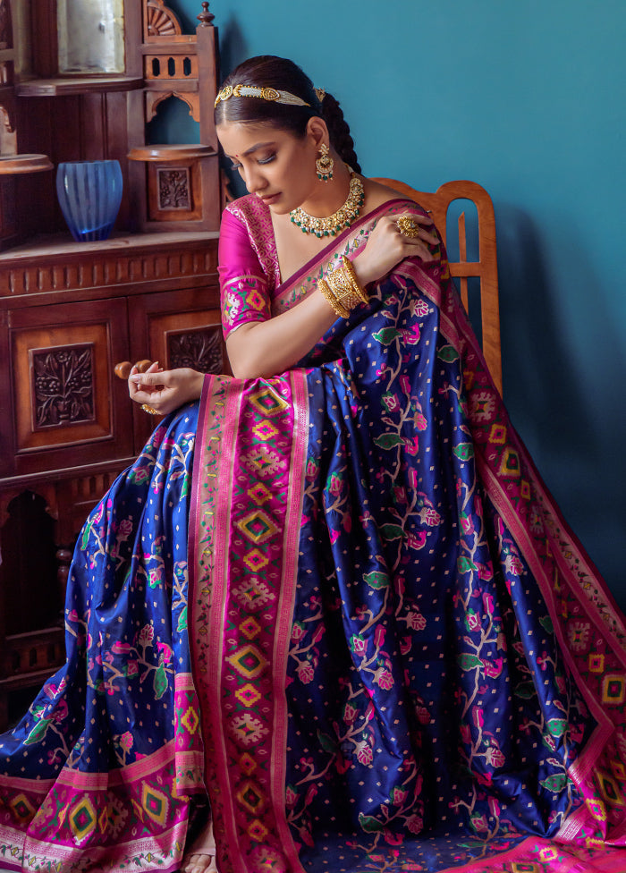 Navy Blue Dupion Silk Saree With Blouse Piece - Indian Silk House Agencies