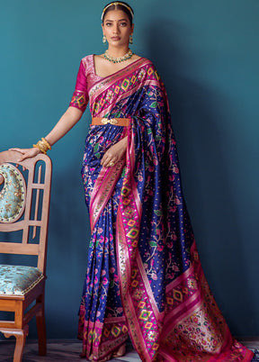 Navy Blue Dupion Silk Saree With Blouse Piece - Indian Silk House Agencies