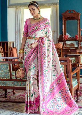 Off White Dupion Silk Saree With Blouse Piece - Indian Silk House Agencies