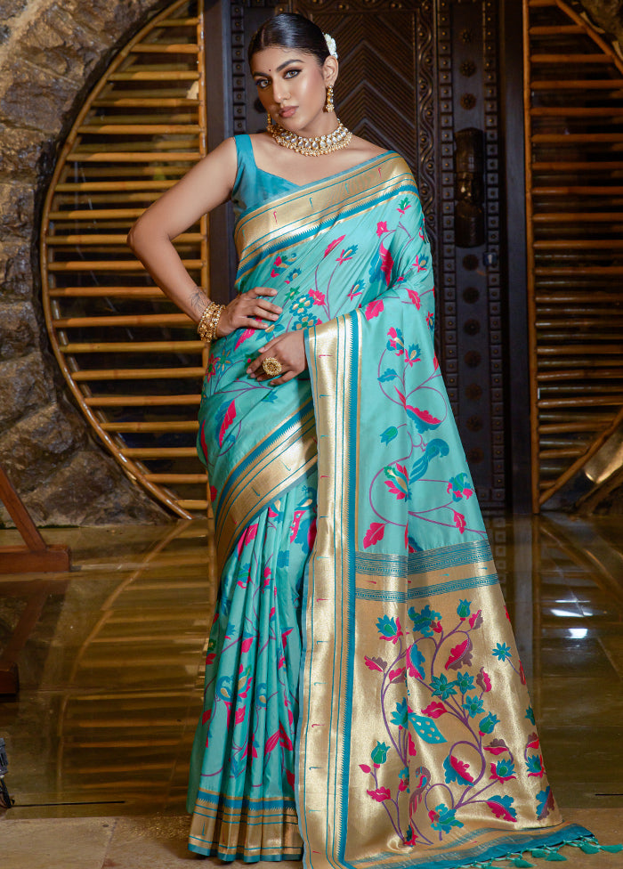 Teal Dupion Silk Saree With Blouse Piece - Indian Silk House Agencies