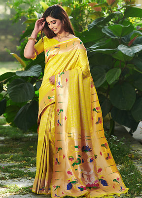 Yellow Spun Silk Saree With Blouse Piece - Indian Silk House Agencies