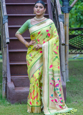 Lemon Green Dupion Silk Saree With Blouse Piece - Indian Silk House Agencies