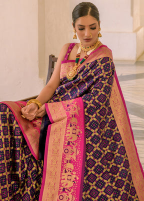 Navy Blue Dupion Silk Saree With Blouse Piece - Indian Silk House Agencies