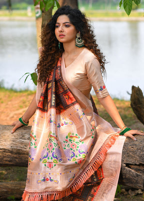 Peach Cotton Saree With Blouse Piece - Indian Silk House Agencies