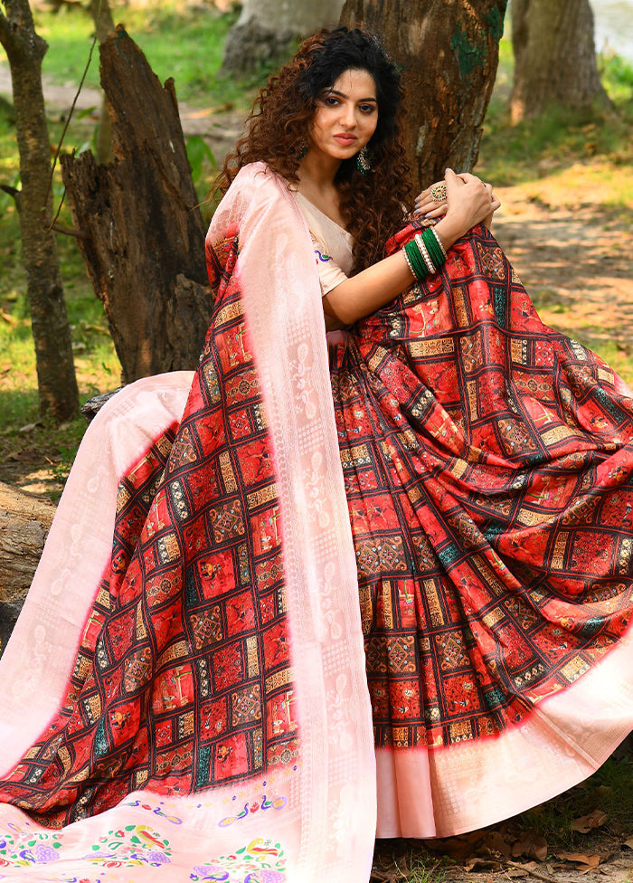 Red Cotton Saree With Blouse Piece - Indian Silk House Agencies