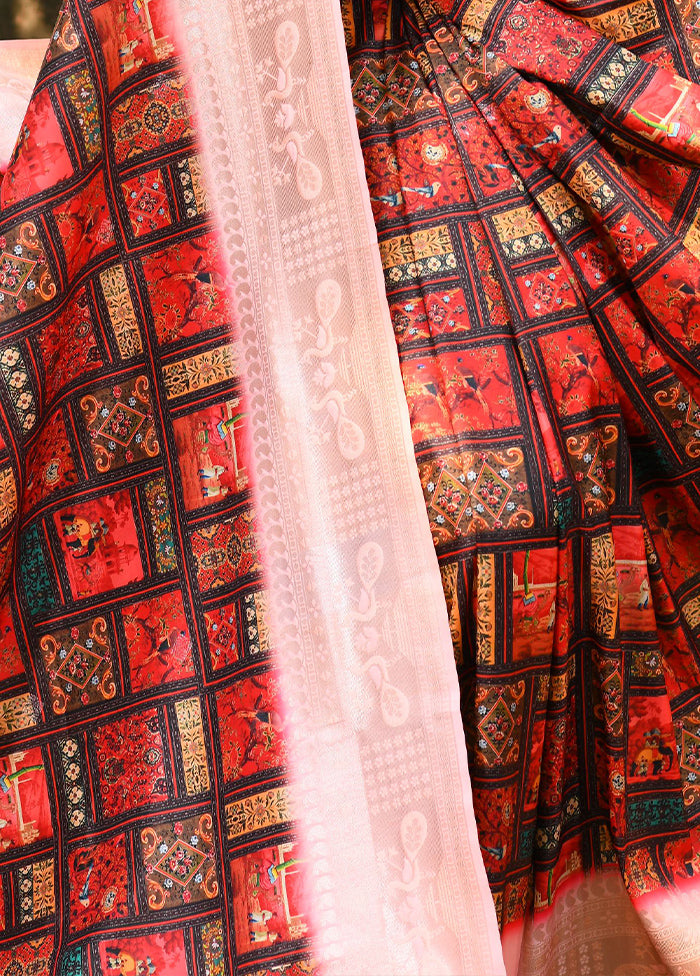 Red Cotton Saree With Blouse Piece - Indian Silk House Agencies