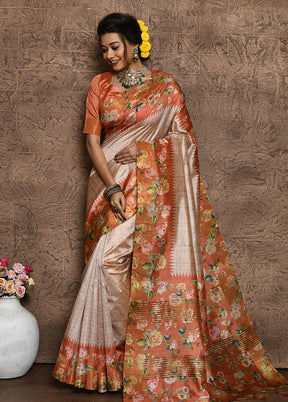 Orange Dupion Silk Saree With Blouse Piece - Indian Silk House Agencies