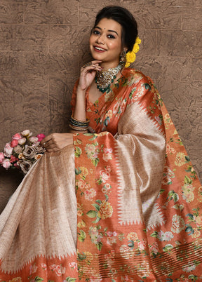 Orange Dupion Silk Saree With Blouse Piece - Indian Silk House Agencies