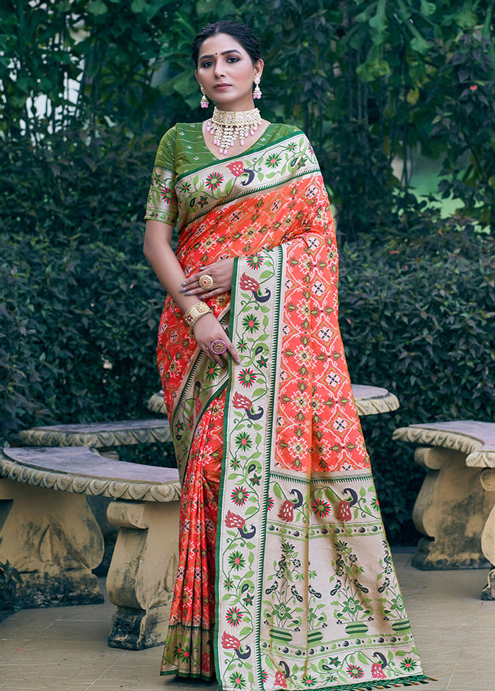 Orange Dupion Silk Saree With Blouse Piece - Indian Silk House Agencies