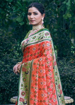 Orange Dupion Silk Saree With Blouse Piece - Indian Silk House Agencies