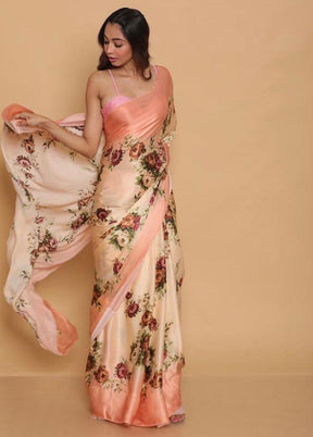 Peach Silk Saree With Blouse Piece - Indian Silk House Agencies