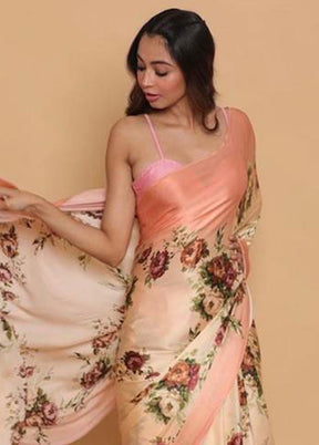 Peach Silk Saree With Blouse Piece - Indian Silk House Agencies