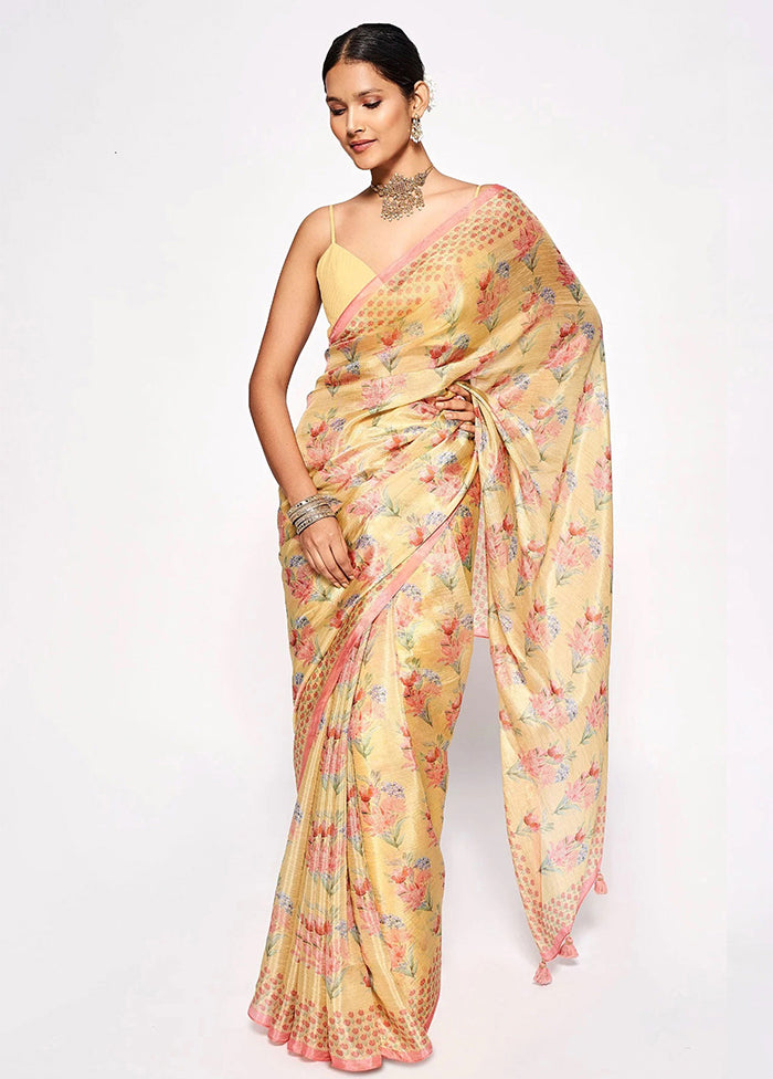 Yellow Silk Saree With Blouse Piece - Indian Silk House Agencies