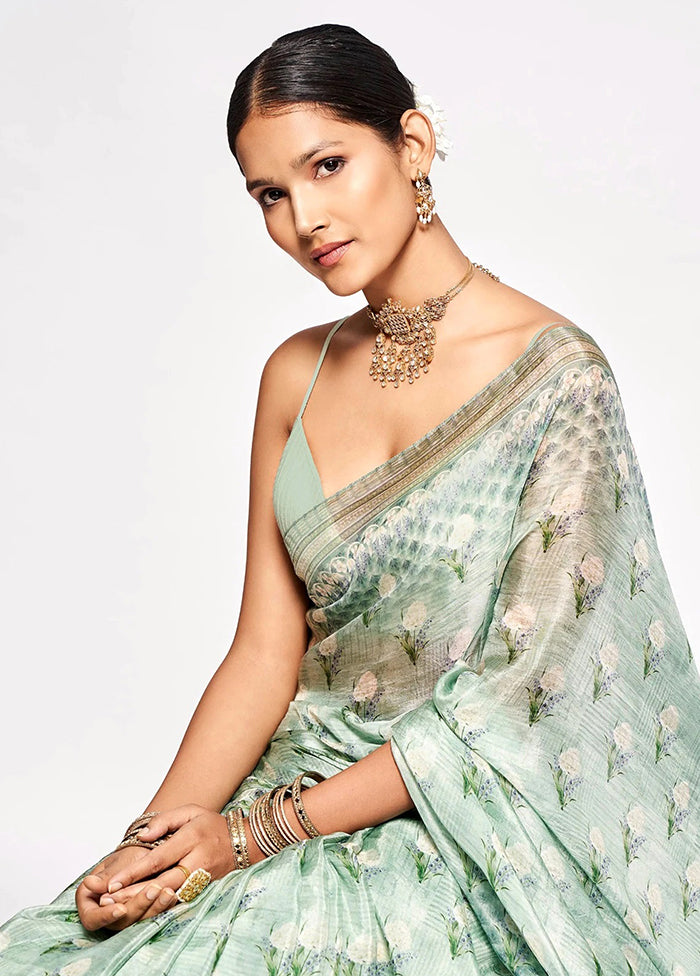 Mint green Silk Saree With Blouse Piece - Indian Silk House Agencies