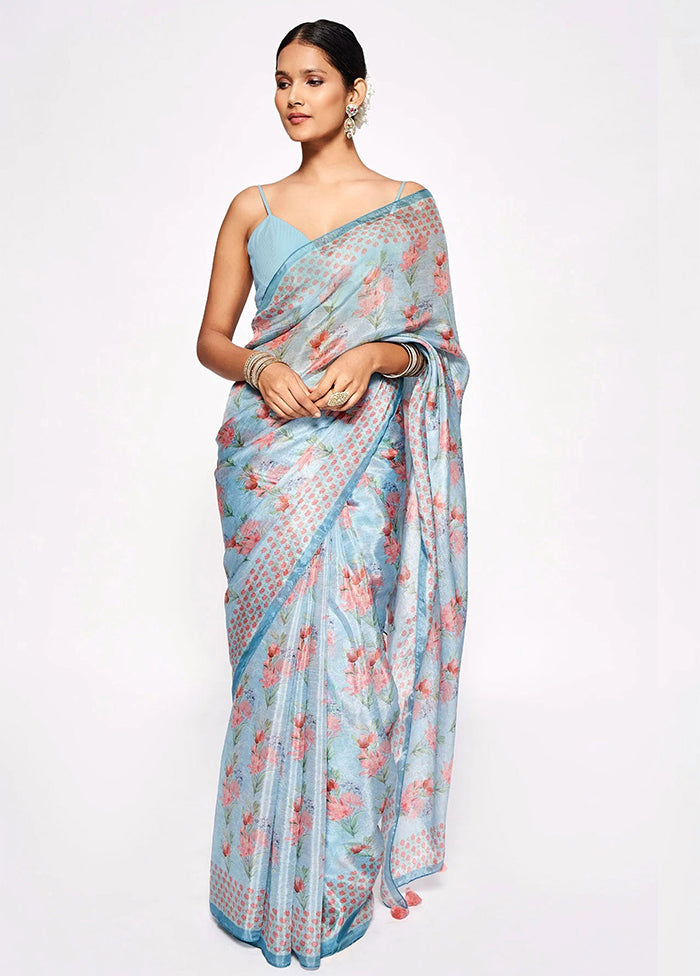 Powder Blue Silk Saree With Blouse Piece - Indian Silk House Agencies