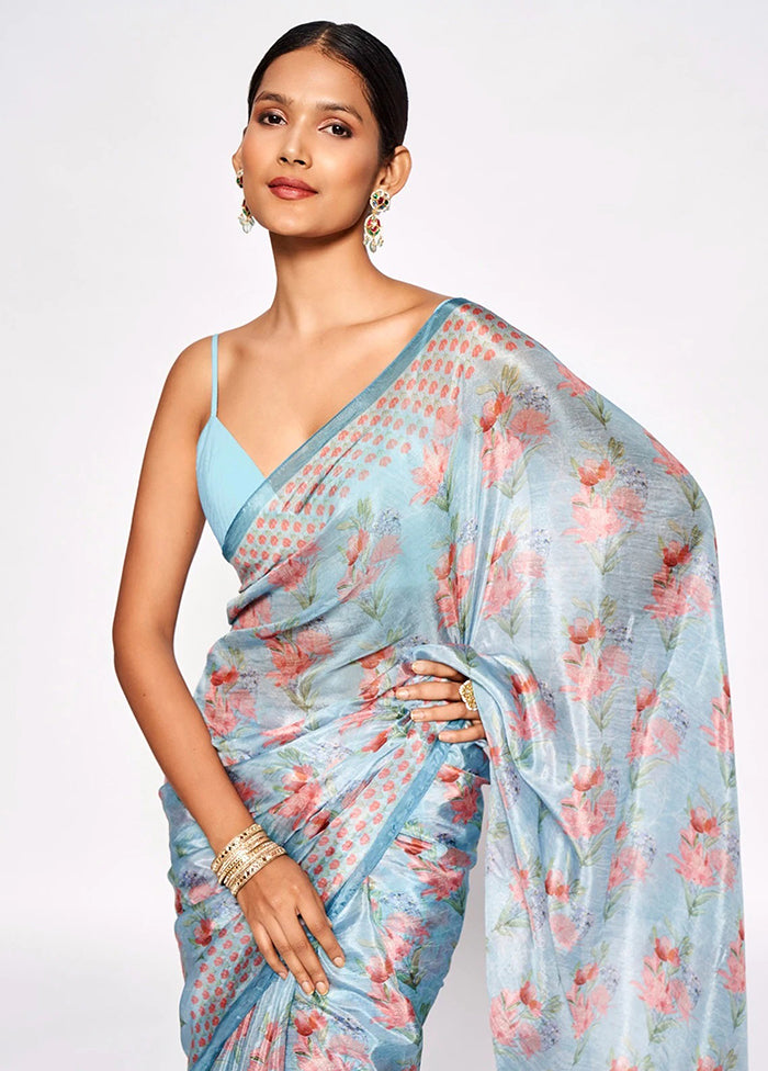 Powder Blue Silk Saree With Blouse Piece - Indian Silk House Agencies