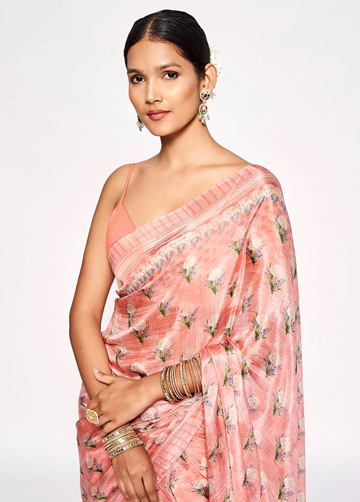 Pink Silk Saree With Blouse Piece - Indian Silk House Agencies