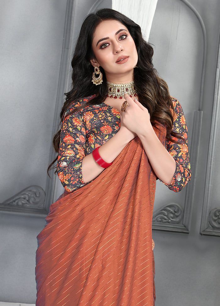 Orange Dupion Silk Saree With Blouse Piece - Indian Silk House Agencies