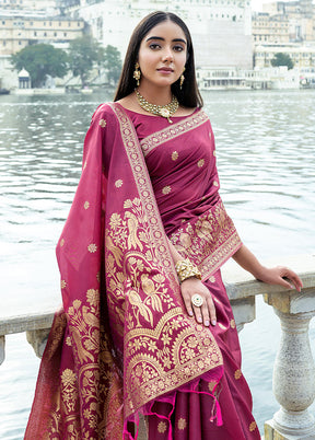 Maroon Dupion Silk Saree With Blouse Piece - Indian Silk House Agencies