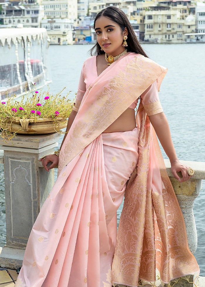 Peach Dupion Silk Saree With Blouse Piece - Indian Silk House Agencies