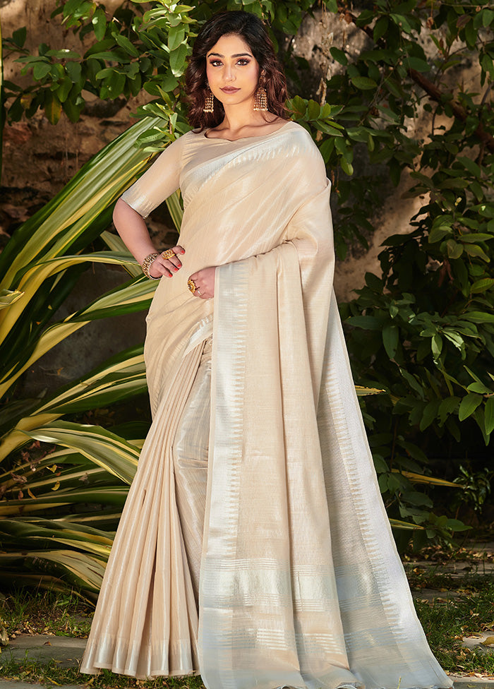 Cream Linen Silk Saree With Blouse Piece - Indian Silk House Agencies