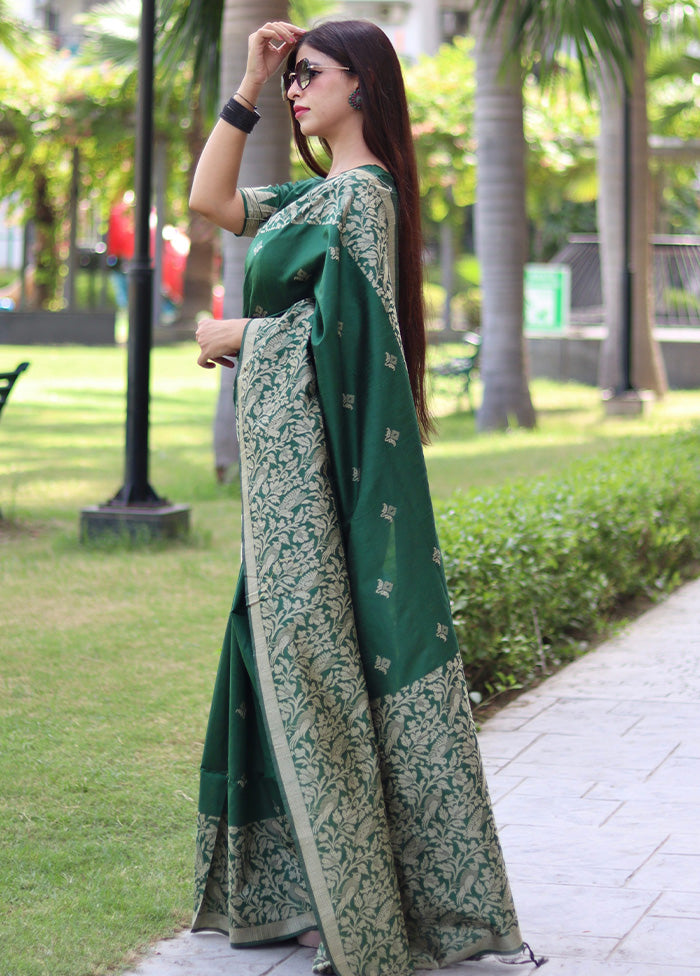 Bottle Green Dupion Silk Saree With Blouse Piece - Indian Silk House Agencies