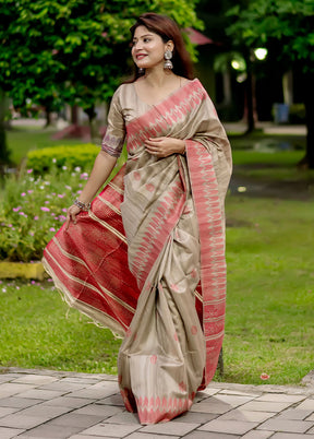 Red Dupion Silk Saree With Blouse Piece - Indian Silk House Agencies