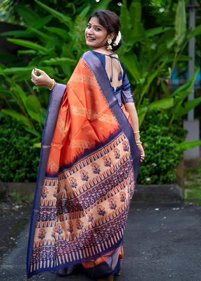 Orange Dupion Silk Saree With Blouse Piece - Indian Silk House Agencies