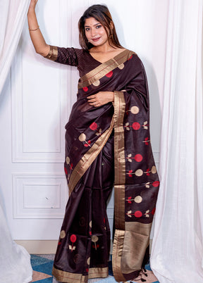 Coffee Cotton Saree With Blouse Piece - Indian Silk House Agencies