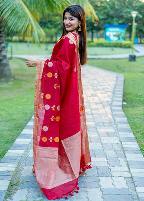 Red Cotton Saree With Blouse Piece - Indian Silk House Agencies