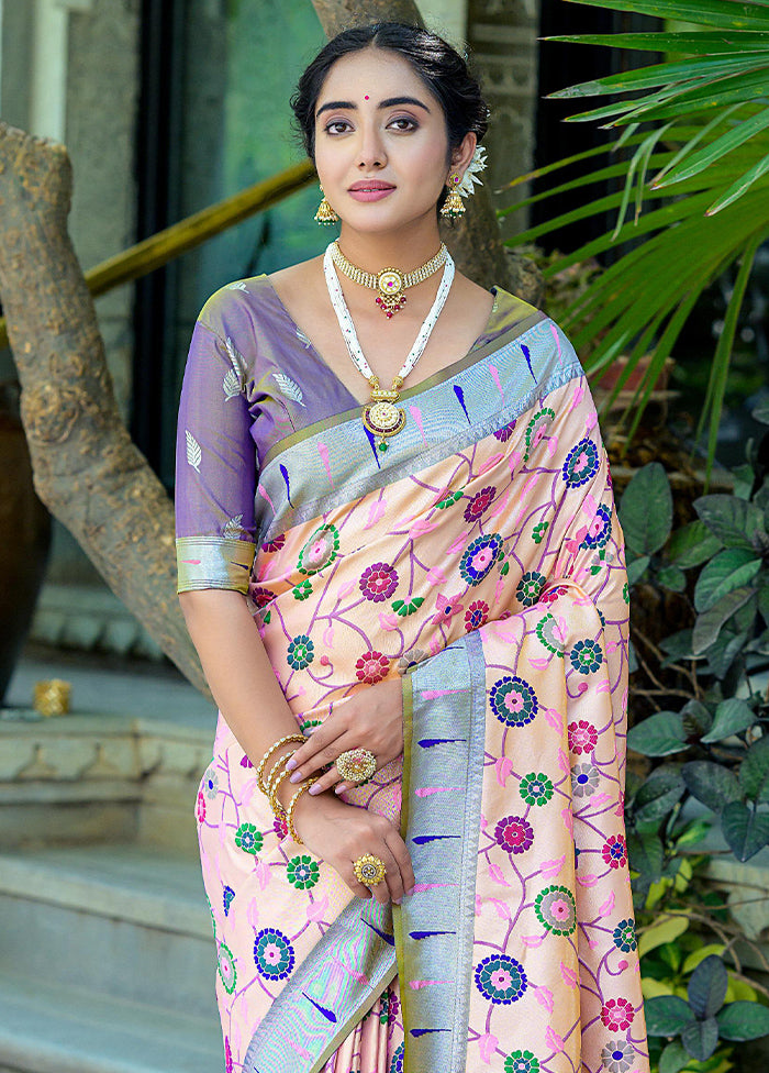 Peach Dupion Silk Saree With Blouse Piece - Indian Silk House Agencies