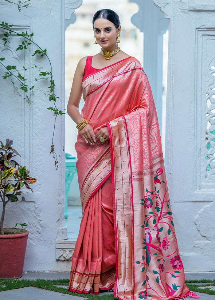 Peach Dupion Silk Saree With Blouse Piece - Indian Silk House Agencies