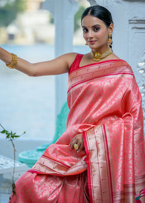 Peach Dupion Silk Saree With Blouse Piece - Indian Silk House Agencies