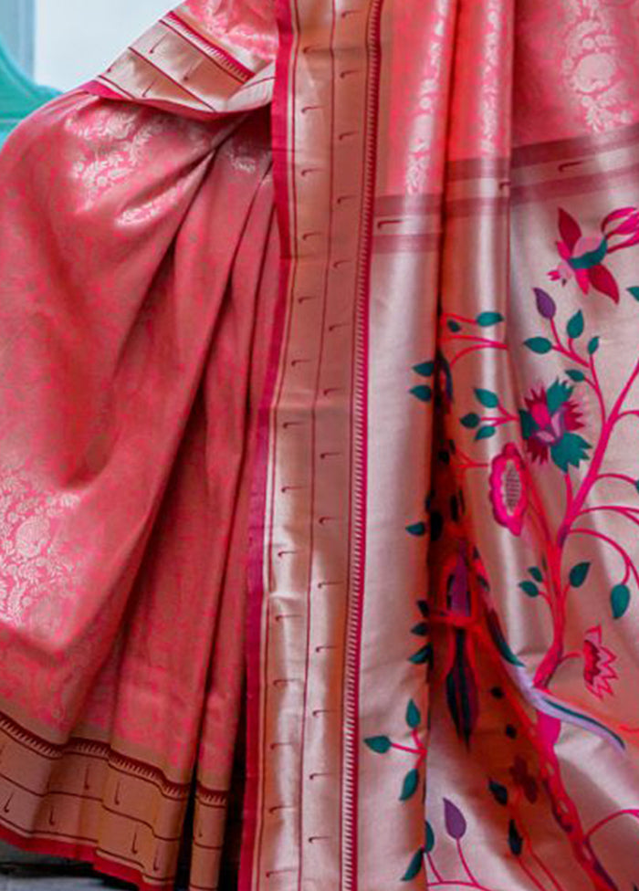 Peach Dupion Silk Saree With Blouse Piece - Indian Silk House Agencies