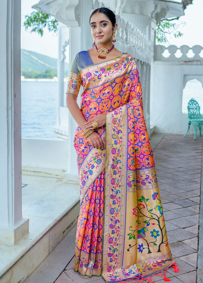 Peach Dupion Silk Saree With Blouse Piece - Indian Silk House Agencies