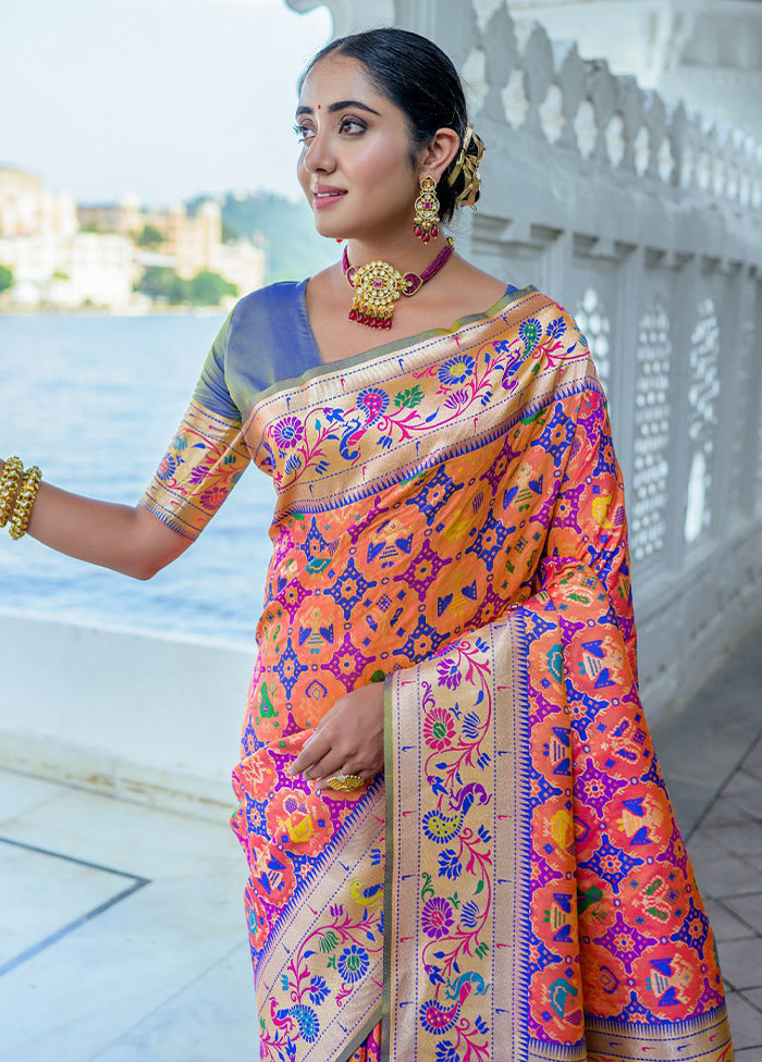 Peach Dupion Silk Saree With Blouse Piece - Indian Silk House Agencies