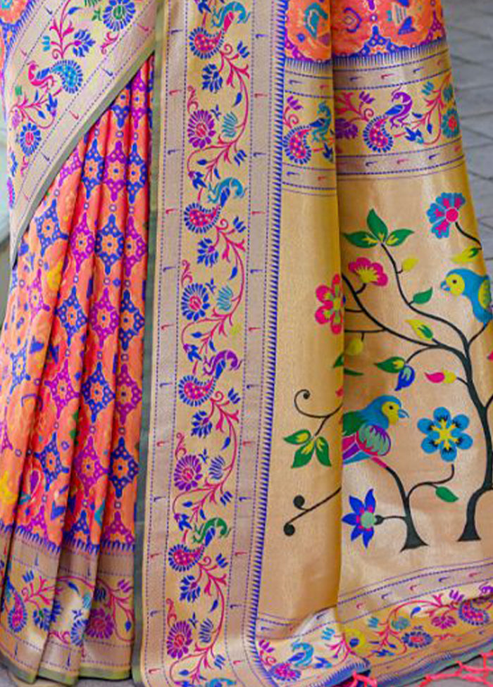 Peach Dupion Silk Saree With Blouse Piece - Indian Silk House Agencies