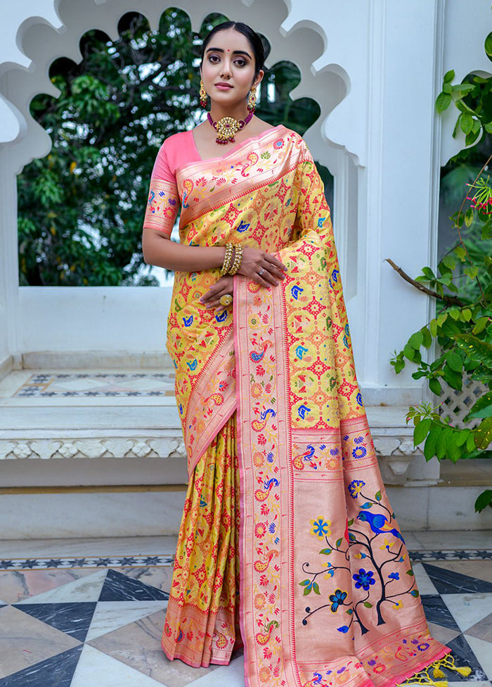 Yellow Dupion Silk Saree With Blouse Piece - Indian Silk House Agencies