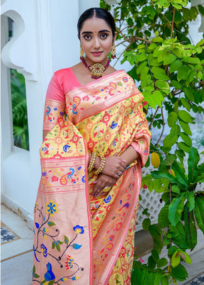 Yellow Dupion Silk Saree With Blouse Piece - Indian Silk House Agencies