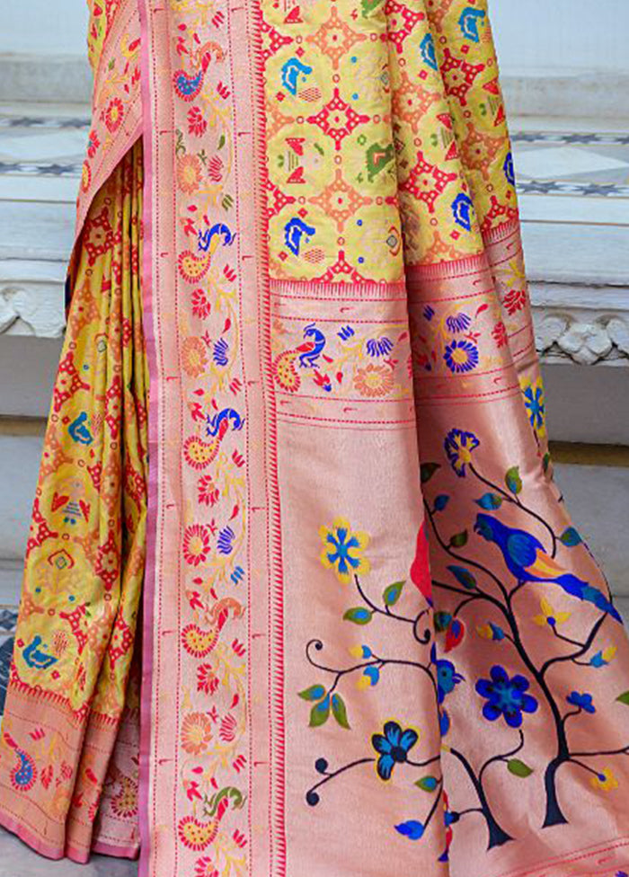 Yellow Dupion Silk Saree With Blouse Piece - Indian Silk House Agencies