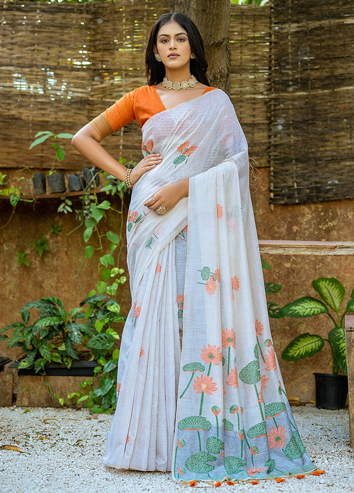 Orange Cotton Saree With Blouse Piece - Indian Silk House Agencies