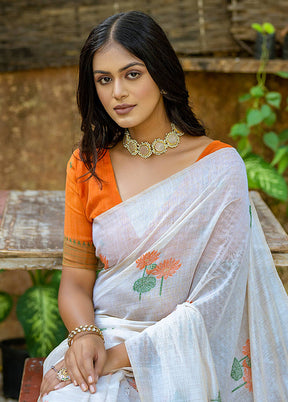 Orange Cotton Saree With Blouse Piece - Indian Silk House Agencies